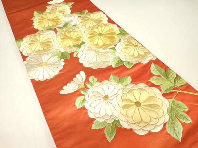平和屋着物▼総刺繍 太鼓柄袋帯 駒刺繍 菊文 金糸 正絹 逸品 DABH6748az