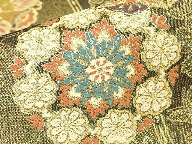 平和屋着物▼六通柄袋帯 正倉院花文 金糸 正絹 逸品 DABH6751az