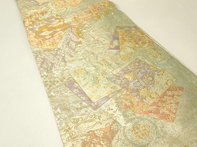 平和屋着物▼六通柄袋帯 色紙重ね花文 金糸 正絹 逸品 DABH6756az