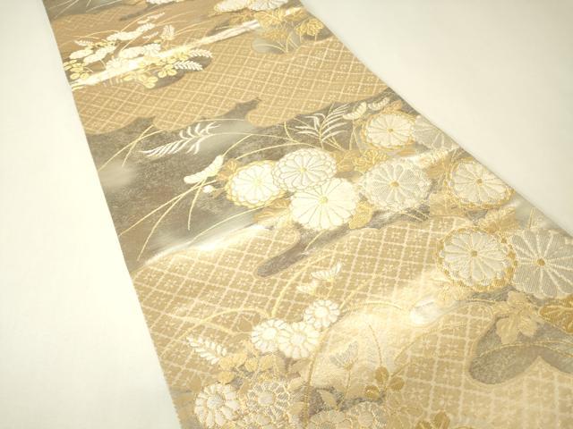 平和屋着物▼六通柄袋帯 琳派二重引箔 菊霞文 金銀糸 正絹 逸品 DABH6762az