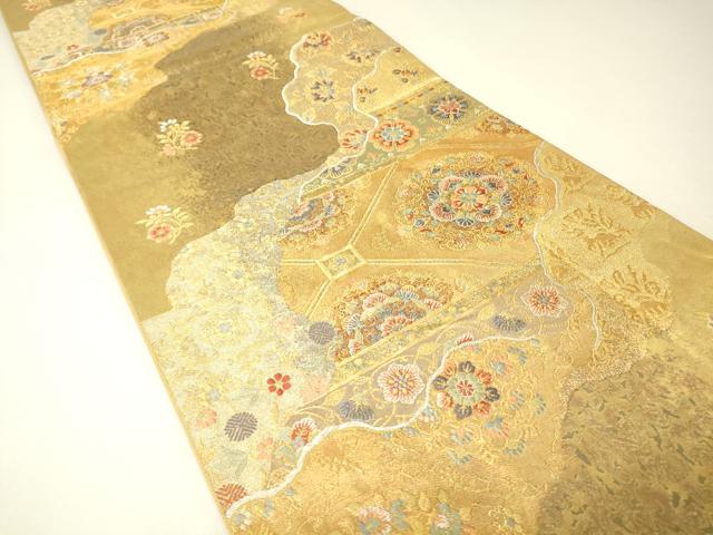 平和屋着物▼六通柄袋帯 螺鈿箱の景 金糸 正絹 逸品 DABH6767az