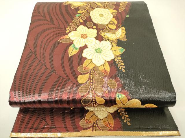平和屋着物▼六通柄袋帯 辻が花舞蝶文 金糸 正絹 逸品 DABH6776az