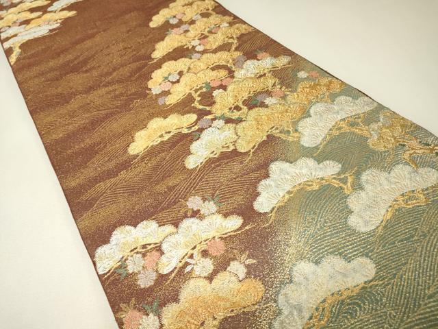 平和屋着物▼綴れ 六通柄袋帯 刻朱織 花松文 金糸 正絹 逸品 DABH6792az