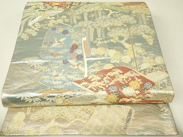 平和屋着物▼六通柄袋帯 誰が袖花文 金糸 正絹 逸品 DABH6803az