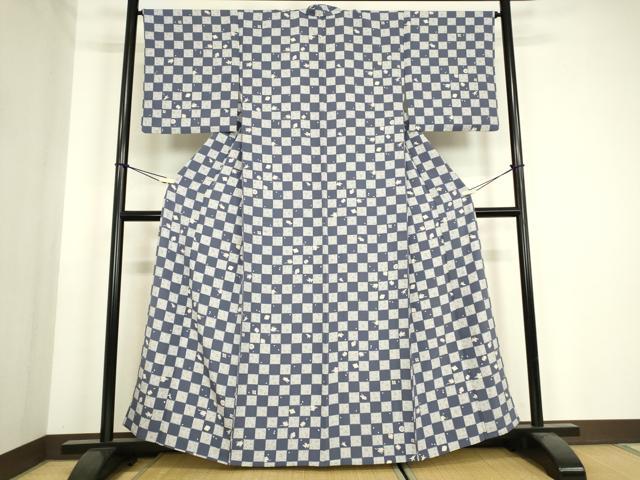 平和屋着物▽上質な小紋 単衣 市松宝尽くし 反端付き 正絹 逸品 DABH6808az