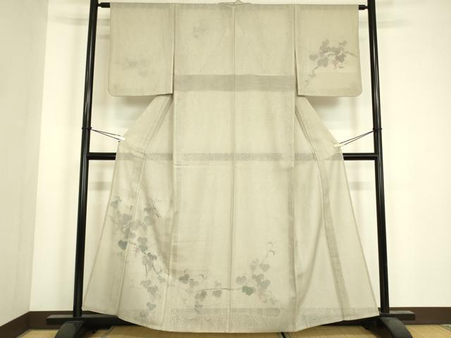 平和屋着物▽訪問着 無双 紗袷 紗×紗 葡萄蔦の葉 手描き 正絹 逸品 DABH6810az