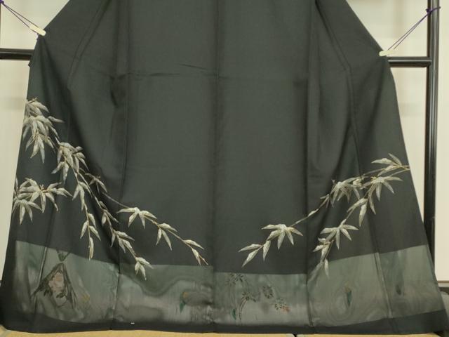 平和屋着物●訪問着 雪持ち笹 黒地 金彩 正絹 逸品 DABH6819az