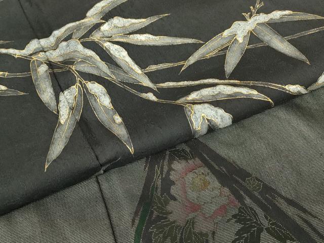 平和屋着物●訪問着 雪持ち笹 黒地 金彩 正絹 逸品 DABH6819az