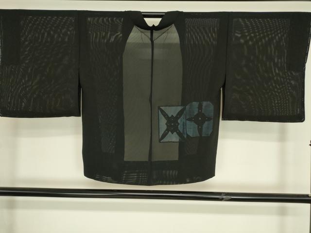 平和屋着物▽羽織 スリーシーズン 春夏秋 塵除け 絽 刺繍 色紙花文 黒地 正絹 逸品 未使用 DABH6821az