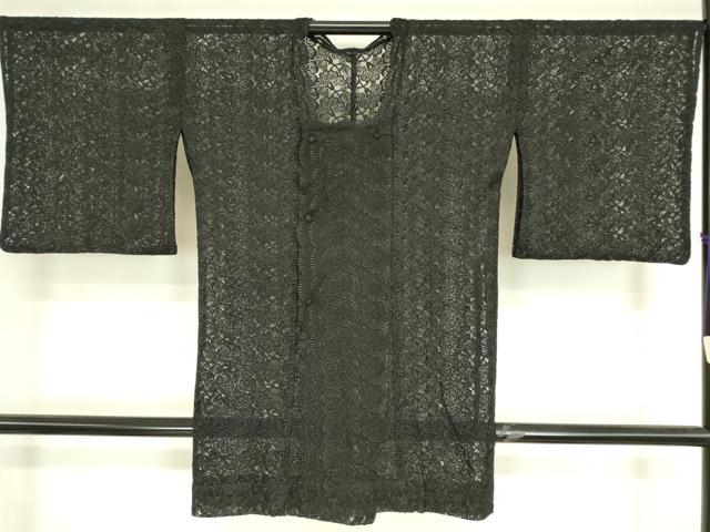 平和屋着物▽道行コート スリーシーズン 春夏秋 塵除け 総レース 花尽くし 黒地 ロング丈 DABH6825az