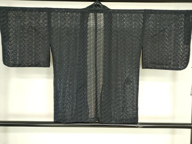 平和屋着物▽道中着 スリーシーズン 春夏秋 塵除け 総レース 草葉文 黒地 DABH6829az