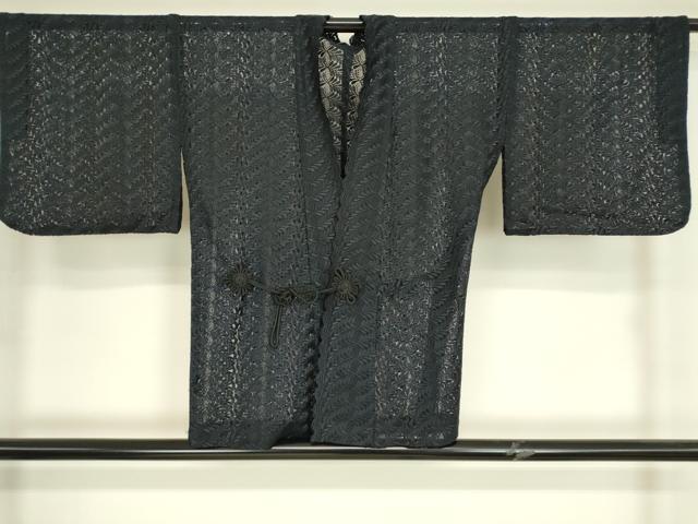平和屋着物▽道中着 スリーシーズン 春夏秋 塵除け 総レース 草葉文 黒地 DABH6829az