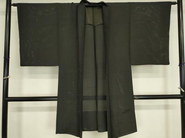 平和屋着物▽男性 黒紋付長羽織 スリーシーズン春夏秋 塵除け 絽 正絹 逸品 DABH6840az
