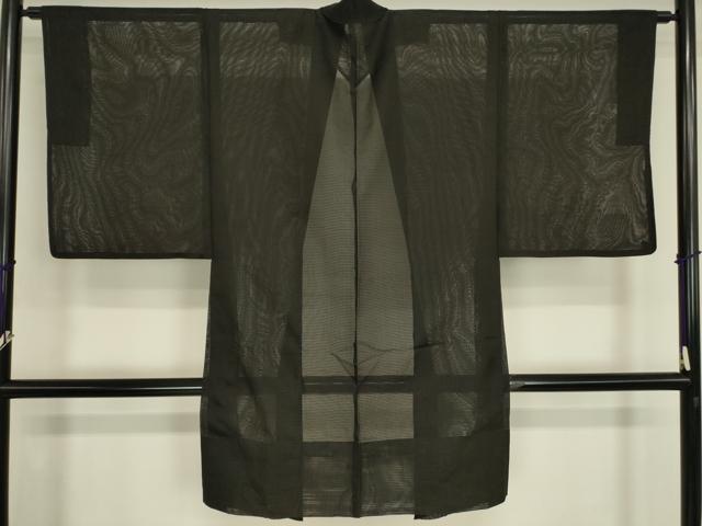 平和屋着物▽男性 長羽織 スリーシーズン春夏秋 塵除け 絽 黒色 正絹 逸品 DABH6841az