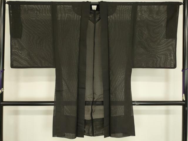 平和屋着物▽男性 長羽織 スリーシーズン春夏秋 塵除け 絽 黒色 正絹 逸品 DABH6841az