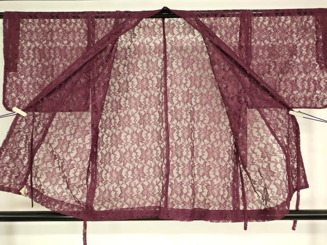 平和屋着物▽道中着 スリーシーズン 春夏秋 塵除け 総レース 更紗花文 浅蘇芳色 DABH6845az