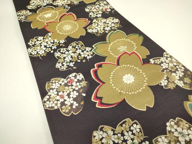 平和屋着物▼六通柄袋帯 舞桜文 金糸 正絹 逸品 DABH6865az