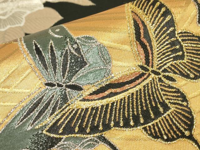 平和屋着物▼六通柄袋帯 舞蝶花文 黒地 金銀糸 正絹 逸品 DABH6875az