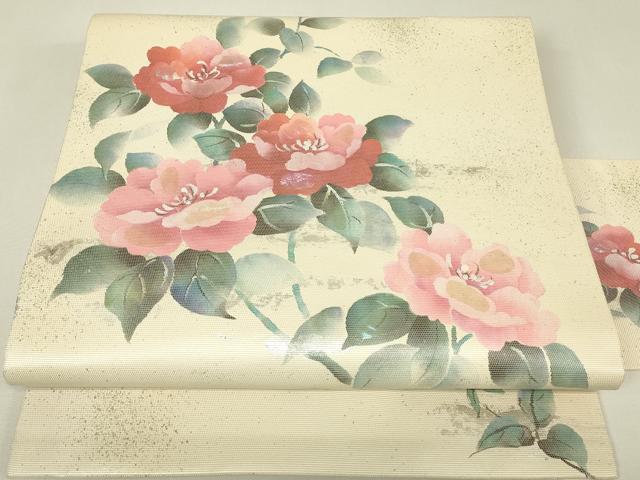 平和屋着物▼九寸名古屋帯 螺鈿箔 枝花文 金彩 正絹 逸品 DABH6894az