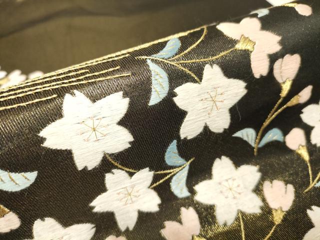平和屋着物▼総刺繍 太鼓柄袋帯 霞桜文 金糸 正絹 逸品 DABH6913az