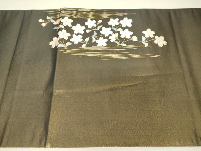 平和屋着物▼総刺繍 太鼓柄袋帯 霞桜文 金糸 正絹 逸品 DABH6913az