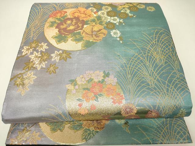 平和屋着物▼六通柄袋帯 萬葉 花丸文 金糸 正絹 逸品 DABH6932az