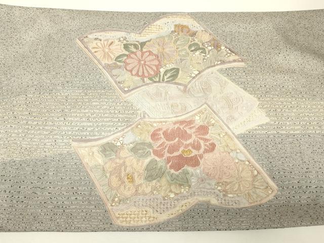 平和屋着物●中国三大刺繍 スワトウ刺繍 汕頭刺繍 相良刺繍 総刺繍 太鼓柄袋帯 紬地 冊子花文 正絹 逸品 DABH6944az