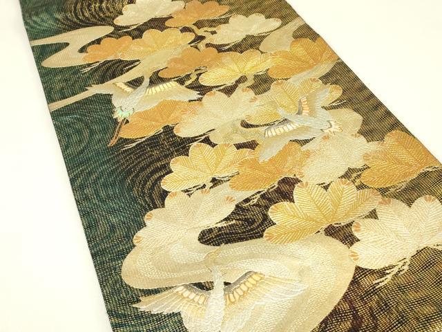 平和屋着物▼袋帯 螺鈿 飛鶴松文 金彩 正絹 逸品 DABH6950az
