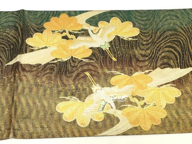 平和屋着物▼袋帯 螺鈿 飛鶴松文 金彩 正絹 逸品 DABH6950az