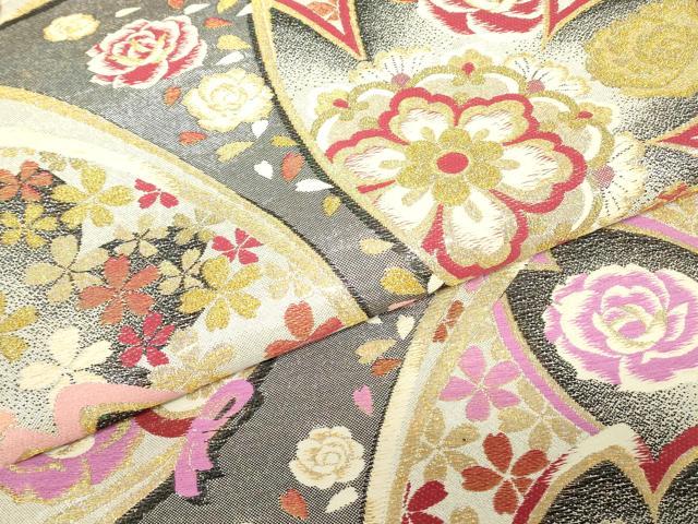 平和屋着物▼六通柄袋帯 ダイヤの輝き 正倉院花文 金糸 正絹 逸品 DABH6989az