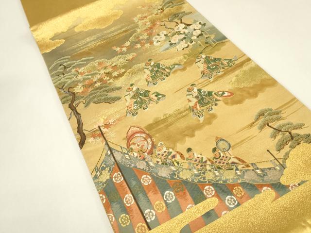 平和屋着物▼太鼓柄袋帯 人物風景文 金糸 正絹 逸品 DABH7000az