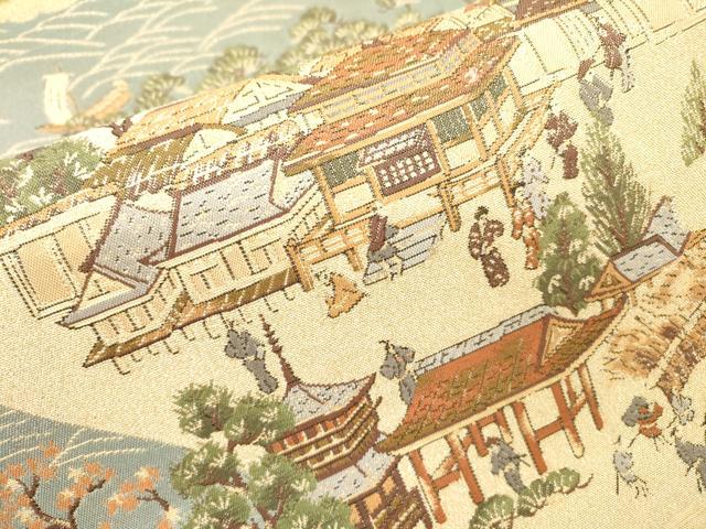 平和屋着物▼全通全景柄袋帯 人物風景文 金爛綴 正絹 逸品 DABH7011fe