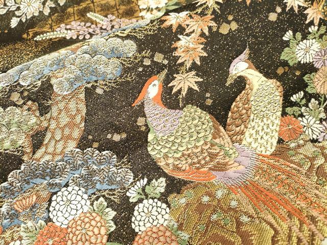 平和屋本店▼六通柄袋帯 唐織 九百錦 花鳥文 黒地 本金箔 正絹 逸品 DABH7012fe