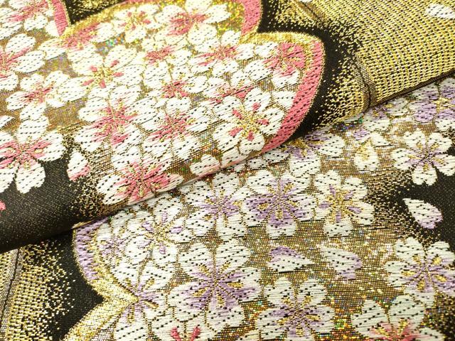 平和屋着物▼西陣 熊井一雄作 六通柄袋帯 舞桜 金糸 証紙付き 正絹 逸品 DABH7024fe