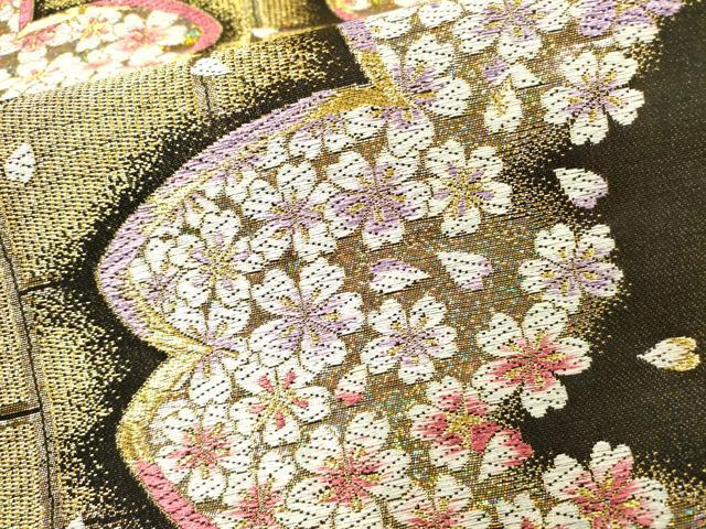 平和屋着物▼西陣 熊井一雄作 六通柄袋帯 舞桜 金糸 証紙付き 正絹 逸品 DABH7024fe