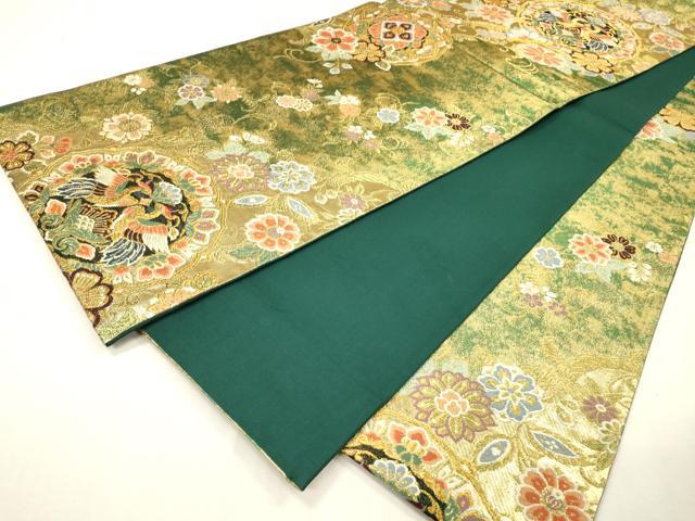 平和屋着物▼六通柄袋帯 唐織 向かい鳥花絵皿文 金糸 正絹 逸品 DABH7025fe