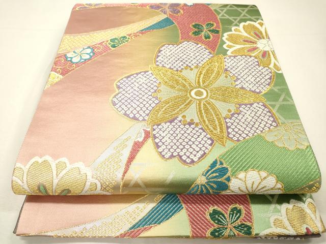 平和屋着物▼西陣 両面 六通柄袋帯 花小町 長尺織 金銀糸 正絹 逸品 DABH7044fe
