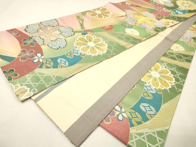 平和屋着物▼西陣 両面 六通柄袋帯 花小町 長尺織 金銀糸 正絹 逸品 DABH7044fe