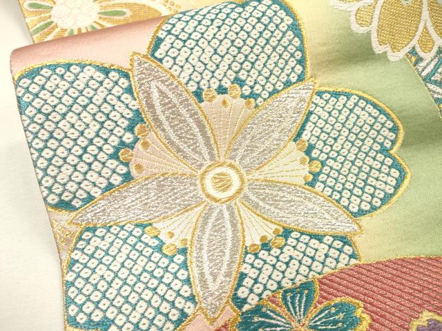 平和屋着物▼西陣 両面 六通柄袋帯 花小町 長尺織 金銀糸 正絹 逸品 DABH7044fe