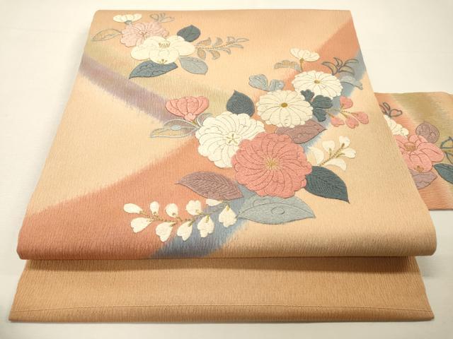 平和屋着物▼九寸名古屋帯 総刺繍 辻が花 金糸 正絹 逸品 DABH7073fe