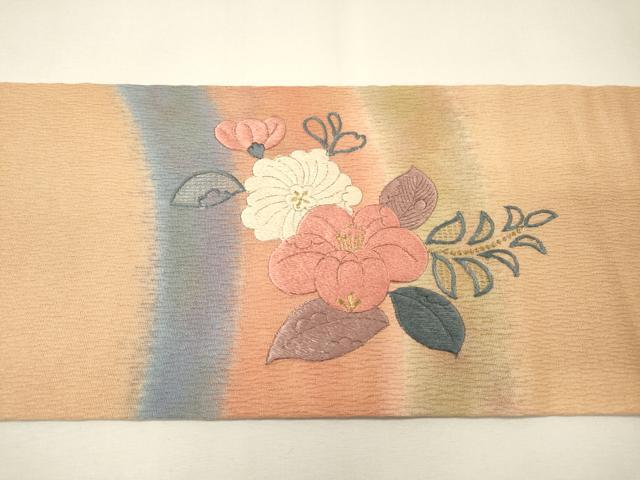 平和屋着物▼九寸名古屋帯 総刺繍 辻が花 金糸 正絹 逸品 DABH7073fe