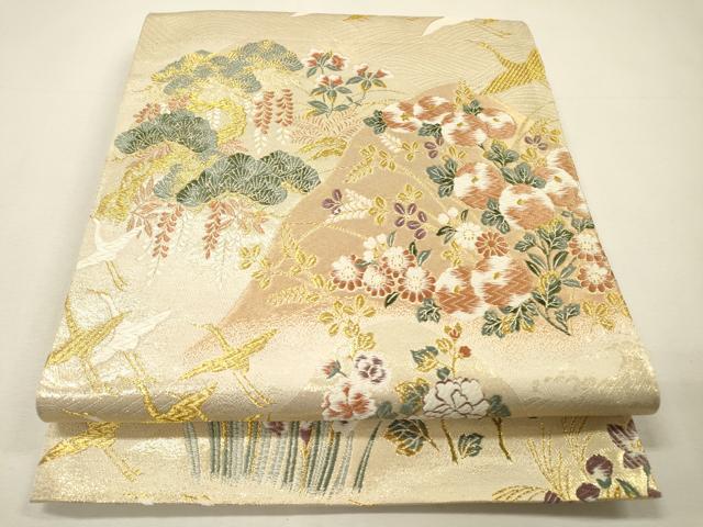 平和屋本店▼六通柄袋帯 唐織 九百錦 飛鶴花文 本金 正絹 逸品 DABH7077fe