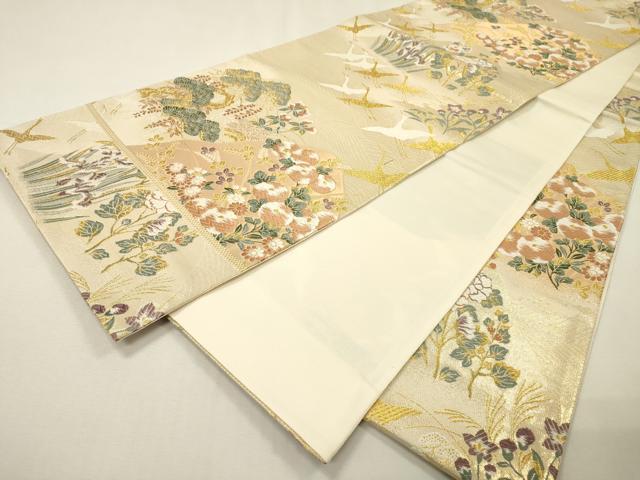 平和屋本店▼六通柄袋帯 唐織 九百錦 飛鶴花文 本金 正絹 逸品 DABH7077fe