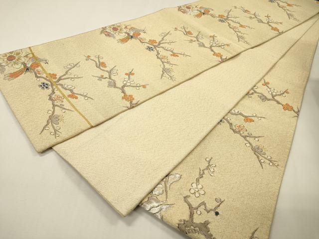 平和屋着物▼六通柄袋帯 枝花に休み鳥 金銀糸 正絹 逸品 DABH7085fe