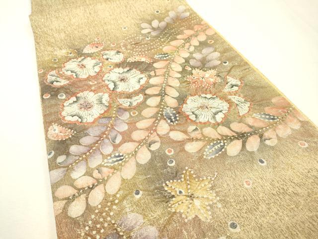 平和屋着物▼太鼓柄袋帯 作家物 絞り 辻が花 金糸 正絹 逸品 DABH7105fe
