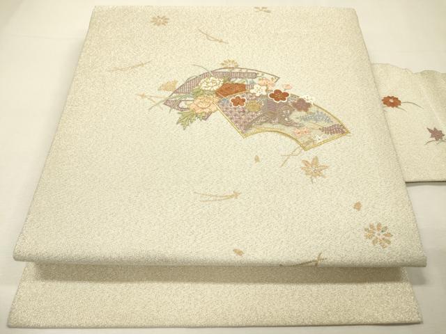 平和屋着物▼中国三大刺繍 スワトウ刺繍 汕頭刺繍 相良刺繍 綴れ 九寸名古屋帯 地紙御所車花文 金銀糸 正絹 逸品 DABH7126fe