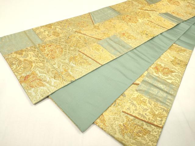 平和屋着物▼六通柄袋帯 切嵌正倉院鳳凰花唐草文 金糸 正絹 逸品 DABH7133fe
