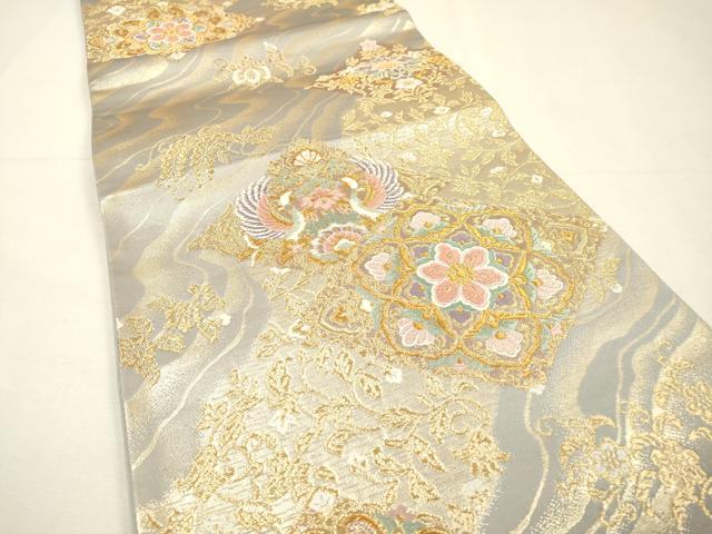 平和屋着物▼六通柄袋帯 唐織 正倉院向かい鳥花文 金糸 正絹 逸品 DABH7135fe