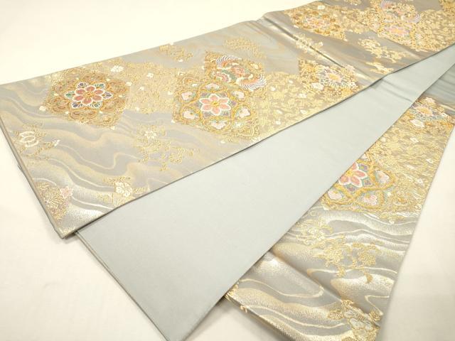 平和屋着物▼六通柄袋帯 唐織 正倉院向かい鳥花文 金糸 正絹 逸品 DABH7135fe