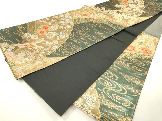 平和屋着物▼六通柄袋帯 流水鳳凰花文 金糸 正絹 逸品 DABH7136fe
